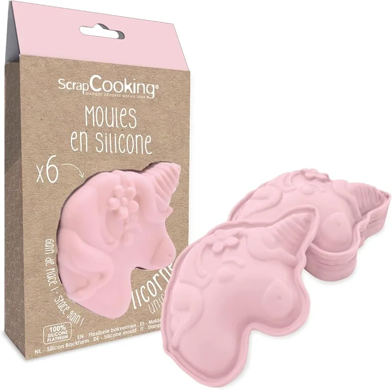 Visita la tienda de ScrapCooking ScrapCooking - 6 Moldes de Silicona Unicornio - Kit Pastelería para Pasteles de Unicornio - Moldes Individuales Flexibles - Aptos para Horno y Lavavajillas - Regalo de Cocina Niños - Rosa - 2910 — Hogar y cocina