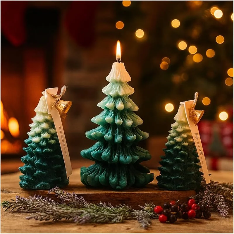 Visita la tienda de MMOBIEL Juego de 3 Velas de Árbol de Navidad de MMOBIEL – Velas Aromáticas Artesanales de Cera de Soja con Grande, Mediano, Pequeño – Aroma a Enebro y Lavanda – Decoración Interior – Regalo - Verde — Cena a la luz de velas