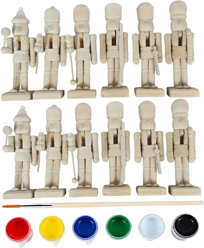 Muzrunq Figuras de Cascanueces DIY, Cascanueces de Madera pintables, decoración navideña, Adornos navideños, 12 Uds., 5 Pulgadas. — Decoracion Navidad