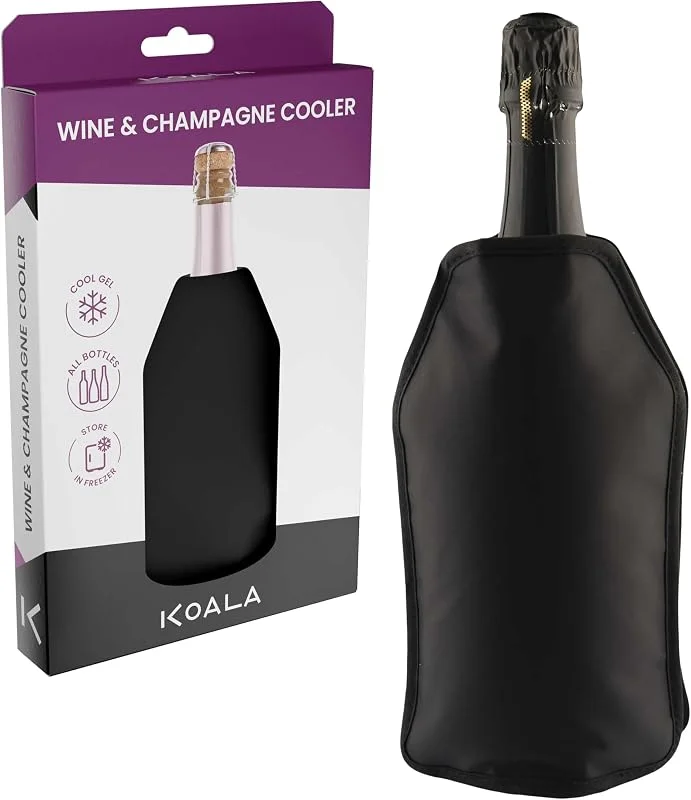 Visita la tienda de Koala Funda Enfriadora para Botellas de Vino y Champán con Gel Rápido – Enfriamiento sin Hielo, Reutilizable, Antigoteo, Ajuste Elástico Universal – Ideal para Regalo o Uso Diario - Color Negra — Vino y mesa festiva