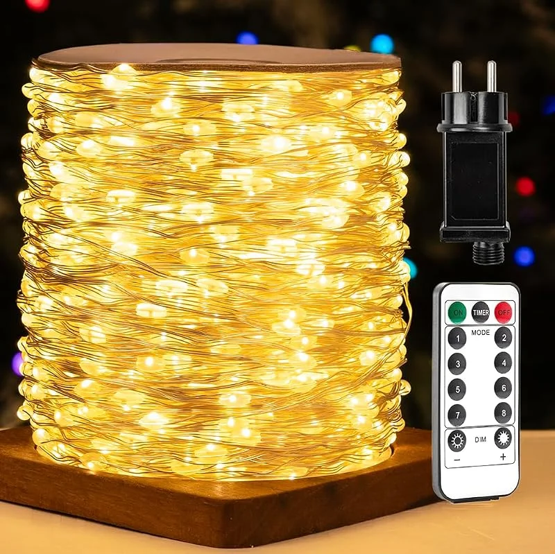 Visita la tienda de ZELUXDOT 1200 luces LED, 120m, exteriores. Impermeables y de cobre, con 8 modos ajustables por control remoto. Ideales para dormitorios, patios, jardines, bodas, fiestas y árboles de Navidad. — Luces Navidad