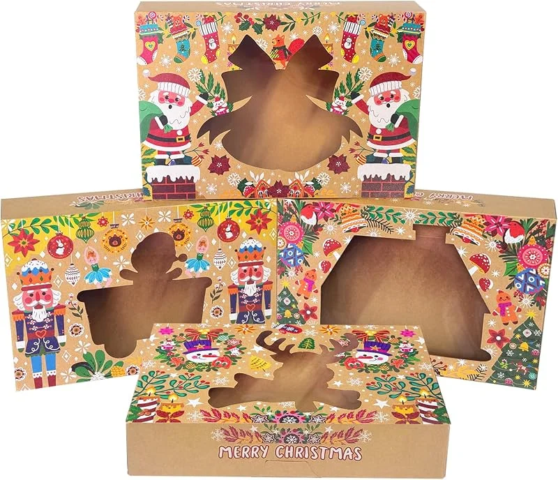 Visita la tienda de Gcardist Gcardist Versión Campana de Navidad Cajas de Galletas con Ventana 12 Paquetes 30.48 x 20.32 x 6.35 cm Caja de Panadería y Pastelería para Navidad (12 x 8 x 2.5 Pulgadas) — Envoltorio regalo