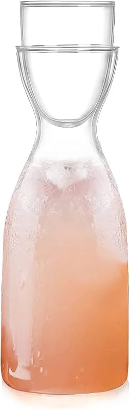 DOERDO DD Juego de jarra de agua para mesita de noche con vaso de vidrio para baño, dispensador de enjuague bucal, decantador con vaso, recipiente de botella de vidrio, mesita de noche o cocina, 600 ml — Vino y mesa festiva