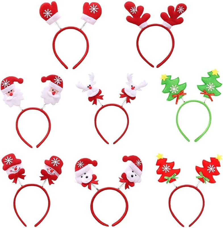 Feelava Diadema de Navidad 8 Piezas, Navidad Papá Noel, Muñeco de Nieve, Reno, Árbol de Navidad Hair Hoop Hair Band, Surtido de Sombreros para la Fiesta de Navidad Decoración de Disfraces — Ropa Navidad