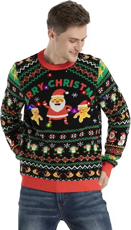 Off The Rack Unisex Men's LED Christmas Jumper Pullover Funny Santa Rudolph Llama Reindeer Xmas Tree Women's Party Lightup Sweaters — Ropa Navidad