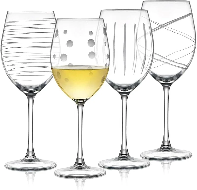 Visita la tienda de Joeyan Joeyan 560 ml Soplado a Mano Copas de Vino Tinto Grabadas, Juego de 4 — Vino y mesa festiva
