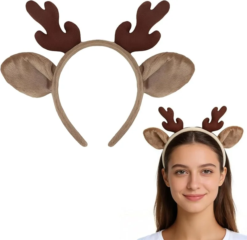 Xanthelle Reh Diadema, Disfraz de Ciervo para Mujer & Disfraz de Renos, Diadema con Cornamenta y Orejas de Animal para Navidad & Cosplay de Halloween — Ropa Navidad