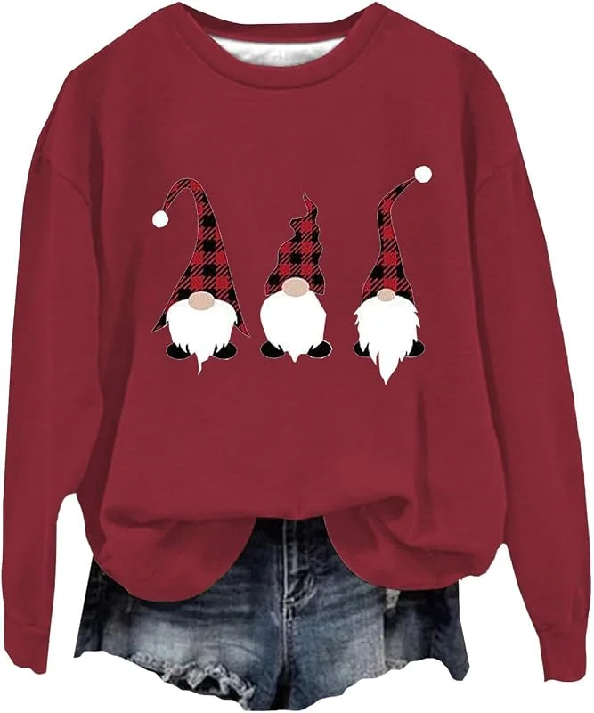 Generic HUIFUAO - Sudaderas de Navidad para mujer, suéter de Navidad de Papá Noel, gnomos, suéter de Navidad para mujer — Ropa Navidad