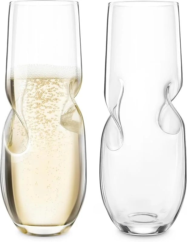 Final Touch Bubbles Stemless Champagne, Copas de vino espumoso – Juego de 2-8 onzas (236 ml) — Vino y mesa festiva