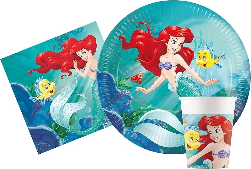 Visita la tienda de Ciao Kit Vajilla de Fiesta Disney Princess Ariel Little Mermaid la Sirenetta para 8 personas (36 pcs: 8 platos Ø23cm, 8 platos Ø20cm, 8 vasos 200ml, 20 servilletas 33x33cm) — Adviento y mesa