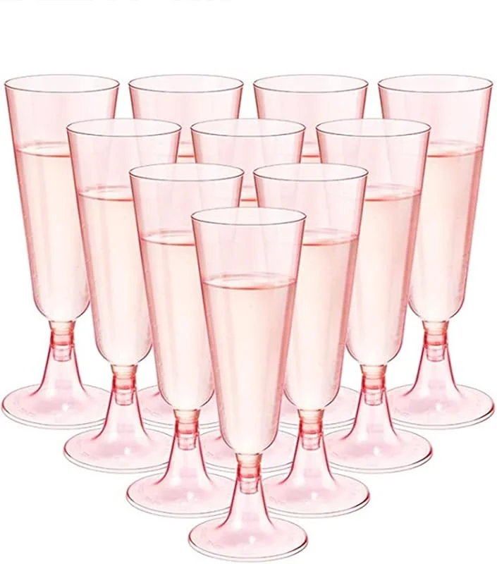 TSLBW 20 copas de champán transparentes de 5 onzas, copas de champán de plástico con purpurina, reutilizables, copas de vino para fiesta, copas de vino de cristal para jardín, boda, cumpleaños — Vino y mesa festiva
