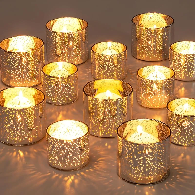Visita la tienda de Nuptio NUPTIO Portavelas Votivas Plata: 12 Piezas a Granel Portavelas de Vidrio Plateado Velas Votivas y Flotantes Pequeñas Velas de Mercurio Centros de Mesa de Bodas Navideñas 4cm & 5cm H — Cena a la luz de velas