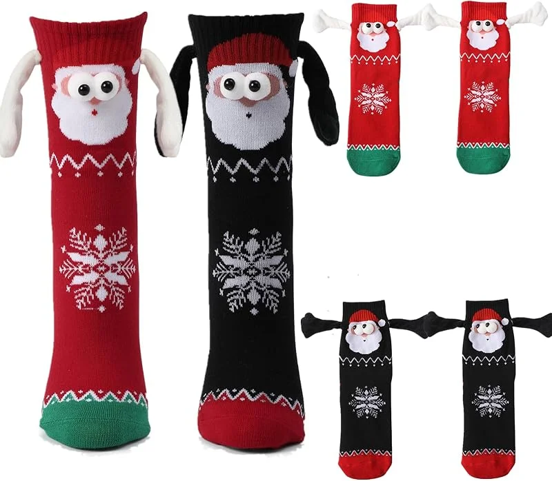 Visita la tienda de Litthing Litthing 2 pares de calcetines de Navidad magnéticos para parejas mano en mano 35-43 calcetines de amistad regalos para novio pareja familia — Decoracion Navidad