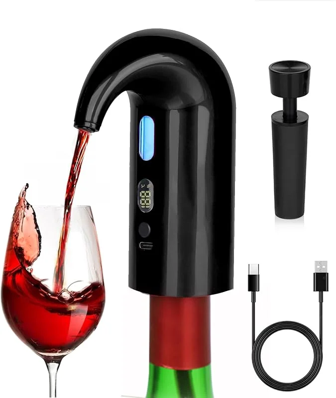 Visita la tienda de BANGDILS Decantador y aireador eléctrico de vino, aireador y vertedor de vino tinto de un solo toque (puerto Tipo C) — Vino y mesa festiva