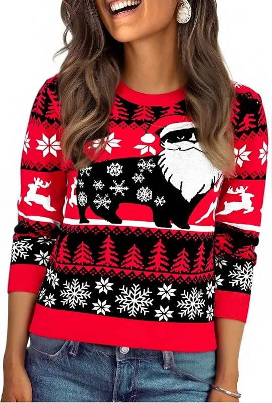 Visita la tienda de Litherday Litherday Jersey Navidad Mujer Invierno Suéter Navideño Original con Copos de Nieve y Árbol, Ropa Navidad Mujer Festiva y Cálida para Fiesta S-XXL