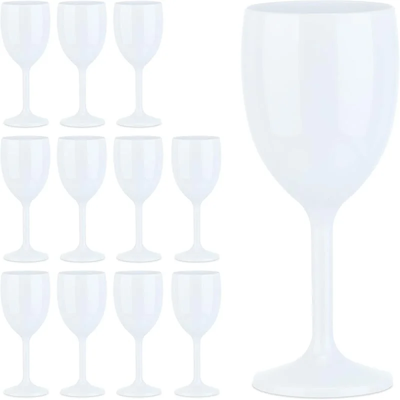 Visita la tienda de Relaxdays Relaxdays Copas Vino de Plástico Irrompible en Set de 12, sin BPA, Vasos Cóctel Reutilizables, Camping y Pícnic, Blanco — Vino y mesa festiva