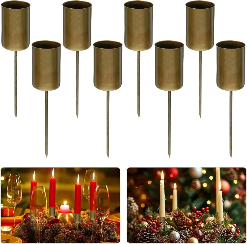 Spetsbst 8 piezas de portavelas para corona de Adviento, dorados, portavelas de barra para corona de Adviento, metal, para la decoración de mesa de Adviento y Navidad (bronce) — Adviento y mesa