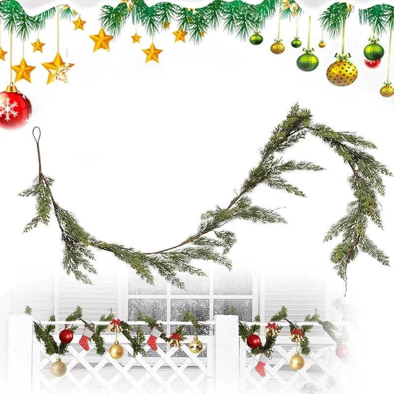 Visita la tienda de Foonary Foonary Guirnalda de cedro artificial de 3 m con aspecto de pino Norfolk, planta artificial de Navidad realista para borde de mesa, alféizar de ventana y barandilla de escaleras, reutilizable — Decoracion Navidad