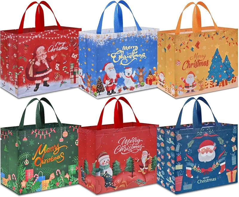 Ahfulife 6pcs Grande Bolsas de Regalo Navideño, 36×40×15 cm Bolsas de Comida no Tejidas Navideñas Reutilizables, Fiestas de Eventos, Bolsos con Manijas, Bolsos de Regalo Festivo, Compras — Envoltorio regalo
