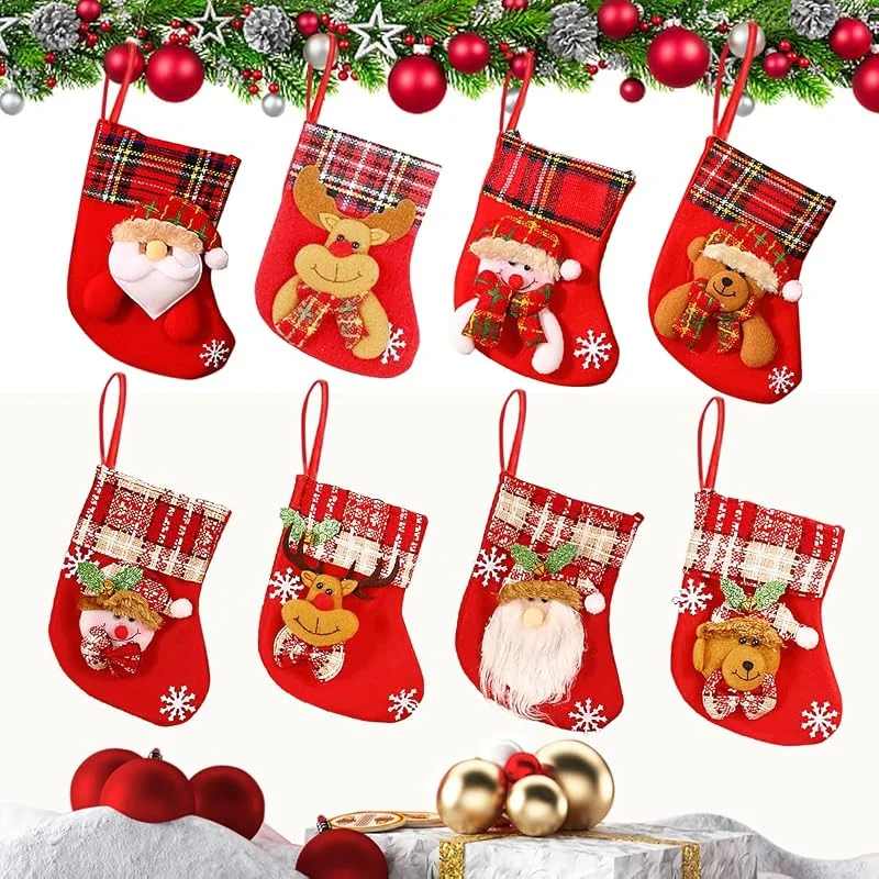 Taozoey Calcetín de Navidad, 8 Pcs Mini Medias de Navidad, Medias Navideñas Pequeñas, Calcetines del Árbol de Navidad, Medias de Navidad Bolsa de Regalo, Mini Calcetín Navideño Adorno para Árbol — Decoracion Navidad
