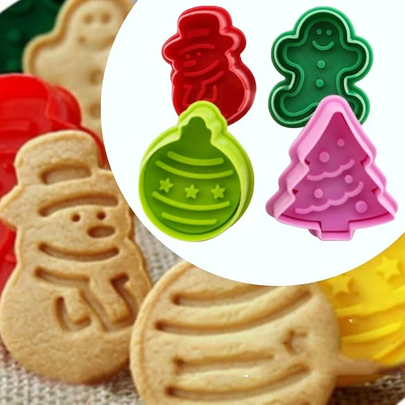Itian 4 Piezas Moldes de Galletas, Navidad Cortadores de Galleta, Molde de Galletas para Niños, Juego de Galletas Cortadores con Expulsor para Cookie, Fondant, Galletas Navideñas (Color Aleatorio) — Hogar y cocina