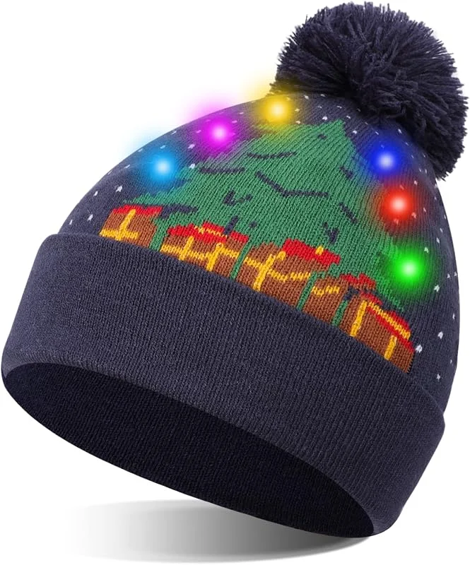 TAGVO Sombrero LED Light Up Sombrero Beanie Gorro, 6 Sombrero Colorido LED Christmas Hat, Sombrero de Sombrero de Nieve Invernal Sombrero Feo Sombrero Beanie Cap — Ropa Navidad
