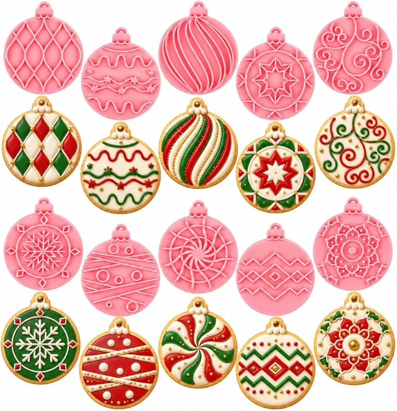 Orapink Cortador de galletas de Navidad, 10 piezas de cortadores y sellos de galletas de Navidad, sellos de galletas con forma de bombilla. — Hogar y cocina