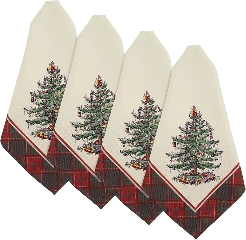 Spode - Juego de servilletas, decoración navideña del hogar, Juego de 4 (colección de tartán de árbol de Navidad) — Hogar y cocina