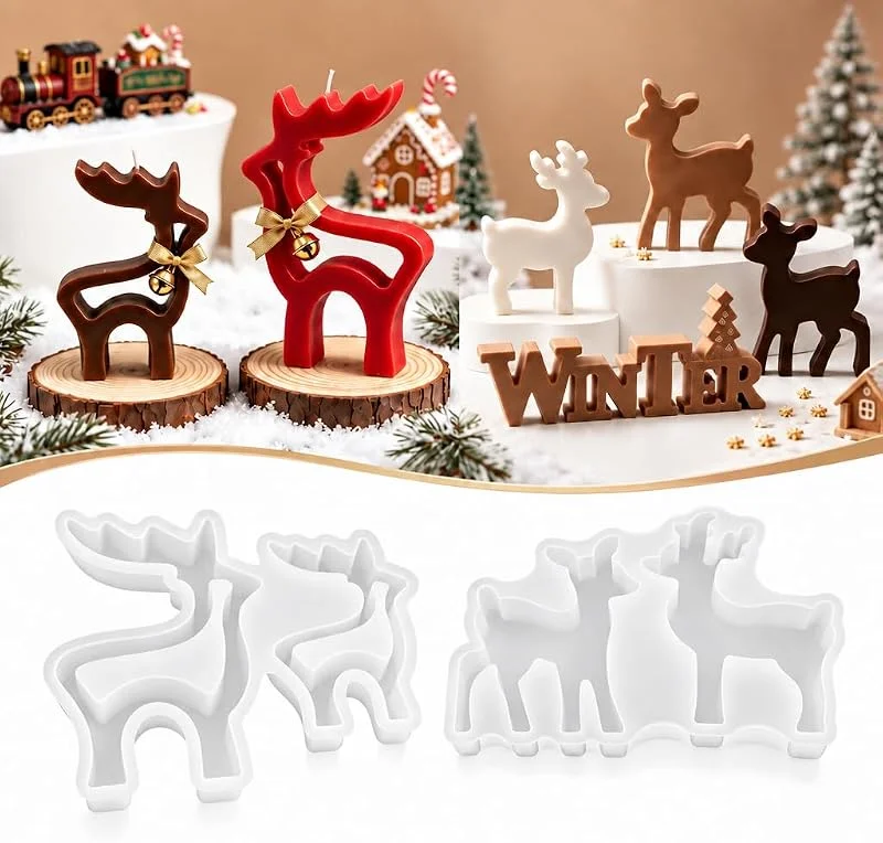 KERYBW Alce Navidad Moldes de silicona DIY molde de yeso 3D portavelas 2 unidades — Hogar y cocina