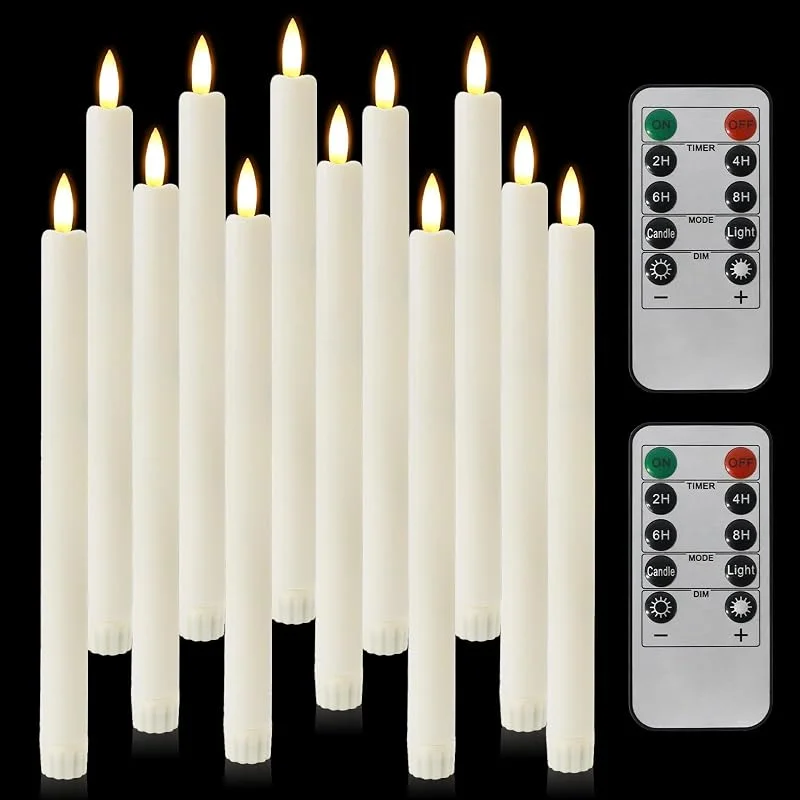 kisidus 12 Velas Led Efecto Llama cónicas sin Llama, velas decorativas, vela led con mando y temporizador, velas navidad luces LED cálidas 3D, decoración del hogar — Luces Navidad