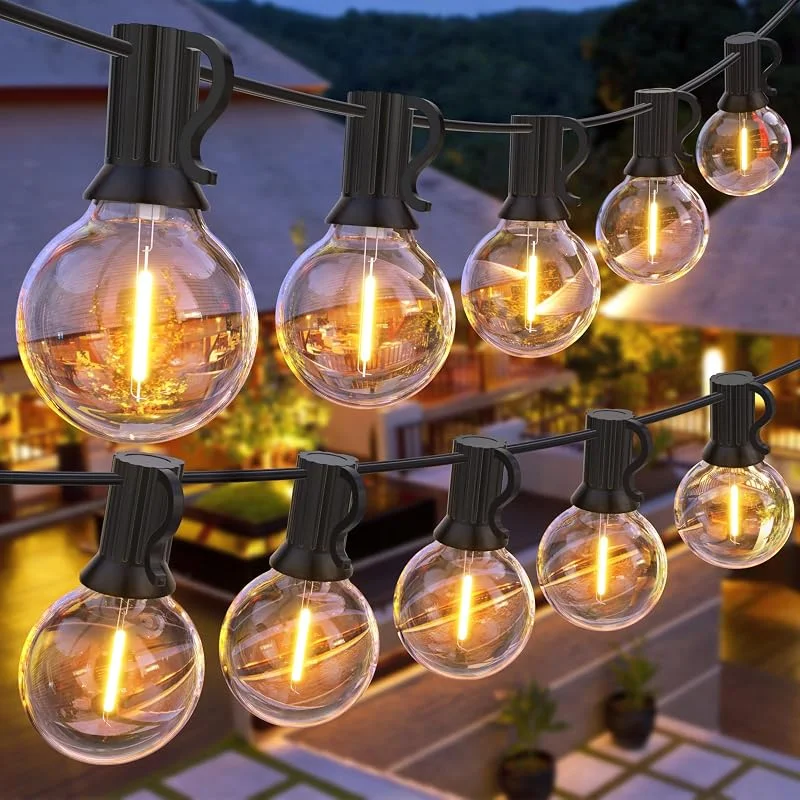 GPATIO Guirnalda Luces Exterior G40, 100FT, 30M Girnaldas para Jardín con 50+2 piezas de Bombilla de Plástico Blanco Cálido, Luces led Exterior para Jardín, Bodas — Luces Navidad