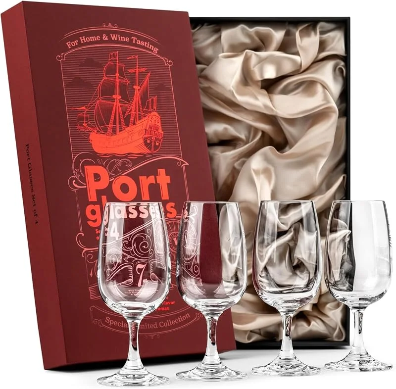 GLASSIQUE CADEAU Copas de Cristal para Oporto, Jerez, Vino de Postre, Juego de 4, 200 ml, Copas Pequeñas para Cordiales y Licores, Copitas de Tallo Corto para Aperitivos, Digestivos y Sobremesas — Vino y mesa festiva