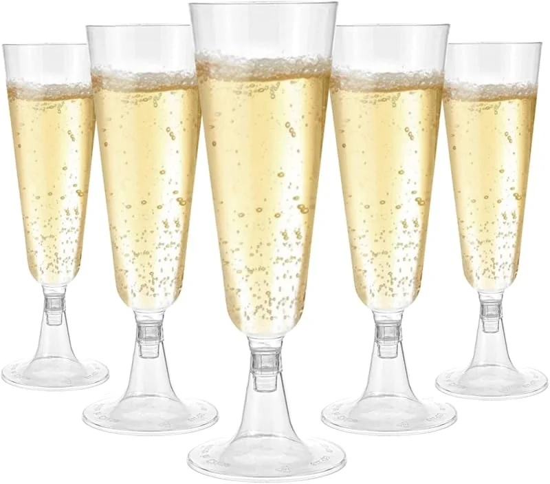 LATERN 50 Piezas Copas de Champán de Plástico, 150ml Copas de Champán Transparentes Copas de Vino de Fiesta con Tallo Reutilizables para Fiestas de Aniversario Bodas Jardín (5, 5 x 16, 5cm) — Vino y mesa festiva