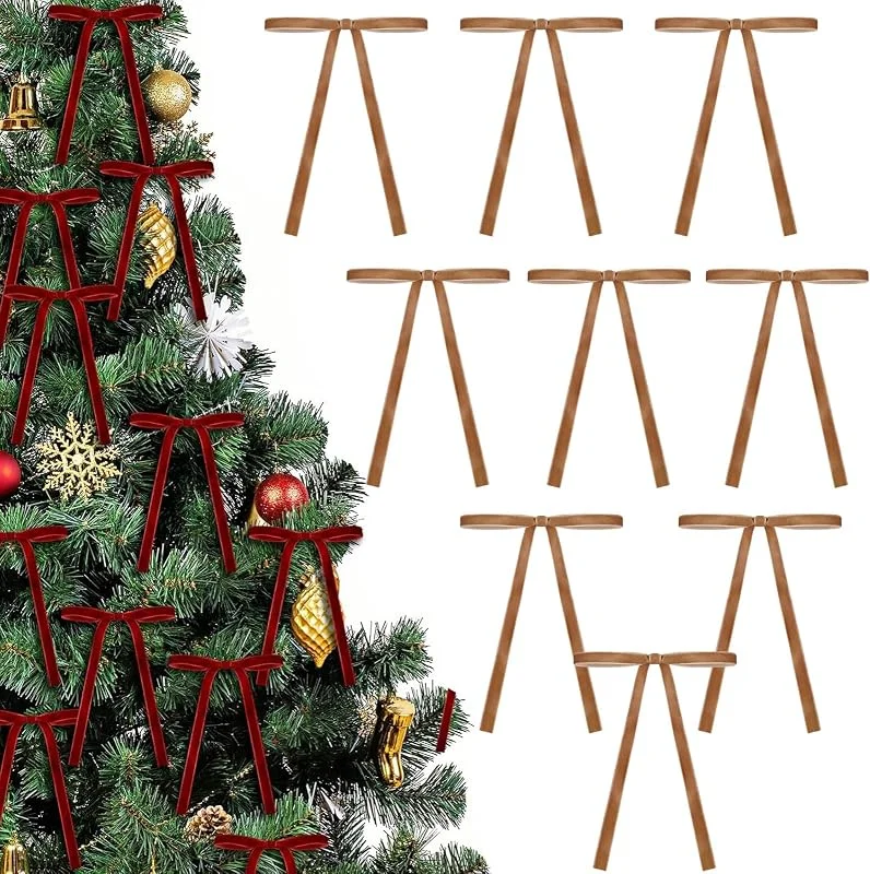 COSORO 36 Piezas Lazos de Terciopelo Decoración Navideña, 5 * 7 Pulgada Lazo Caqui Navidad Decoración Arbol, Vintage Lazo Regalo Cinta Terciopelo para Coronas Boda Decoracion Hogar Interior y Exterior — Envoltorio regalo