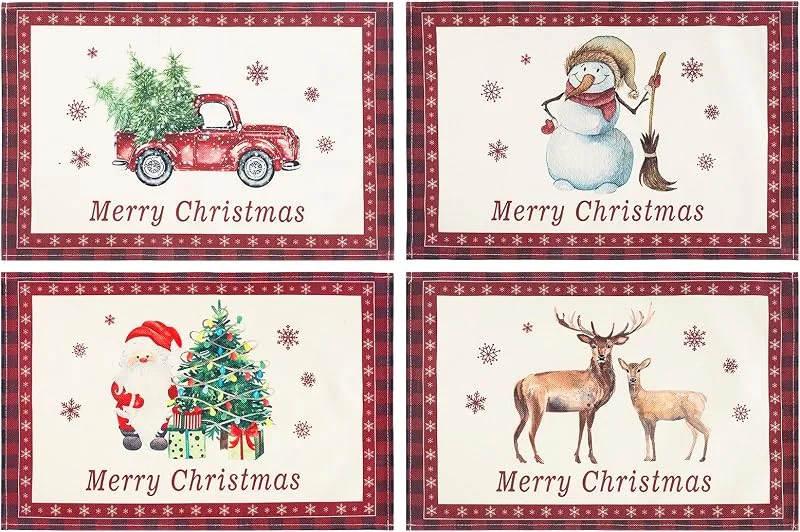 AFXXE Acuarela Clásica Manteles Individuales Navidad, Mantel Individual Navidad en 4 Estampados Diferentes, Lavable Salvamanteles Navidad, 30x45cm Individuales Mesa Navidad para Mesa y Decoración Navideña — Hogar y cocina