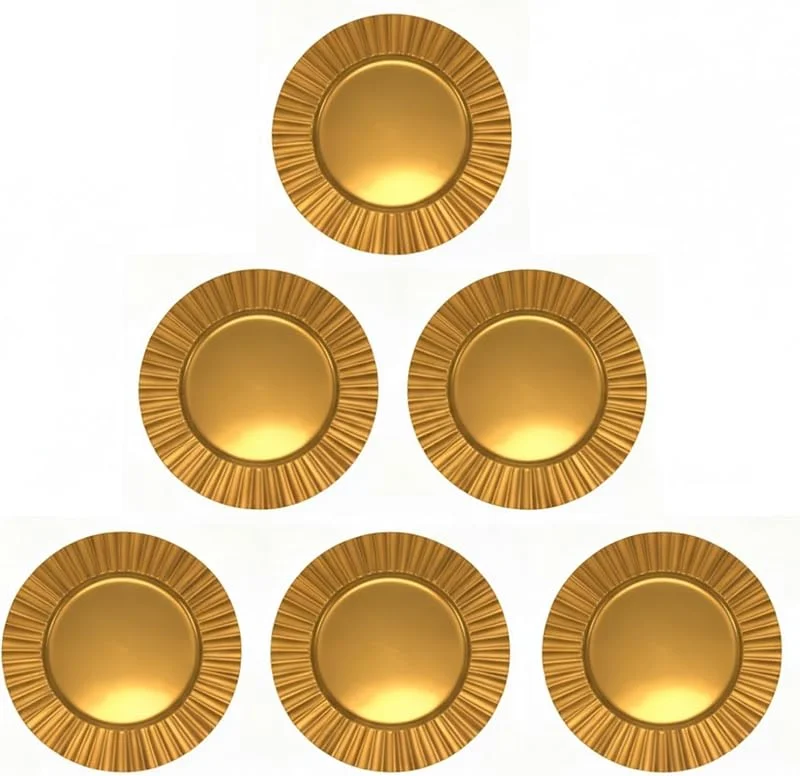 Area illumina Salvamanteles decorativos, juego de 4 o 6 unidades, 33 cm, borde ondulado, brillante, rojo u dorado, reutilizable, ideal para bodas, Navidad y otras celebraciones (6, dorado) — Hogar y cocina