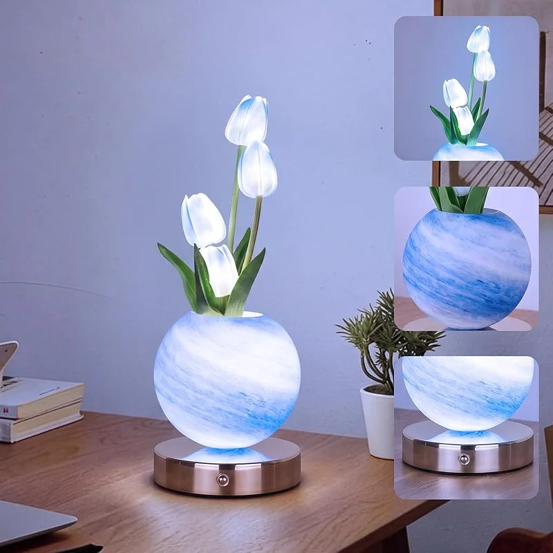 CECOMBINE Lámpara de Mesa Tulipán, Regulable sin Escalas, 3 Colores, Iluminación de Mesa Inalámbrica por USB, Recargable, Regulable por Mood, para Fiestas, Decoración del Hogar — Cena a la luz de velas