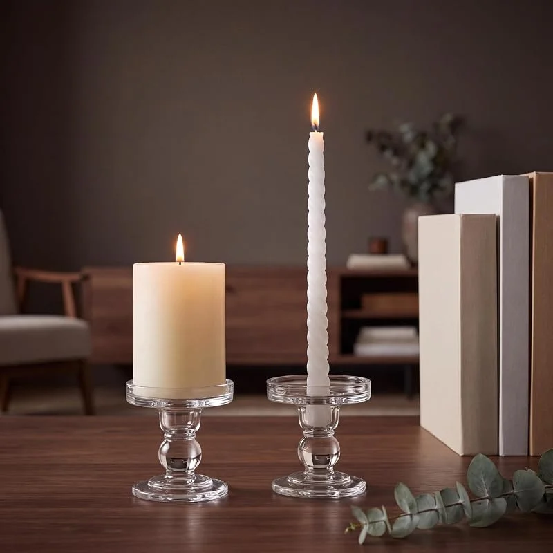 Visita la tienda de Nuptio Nuptio 2 Piezas De Vidrio, Forma Cónica Y Soporte para Candelas De Pilares, 8 Cm De Altura, Candelero De Cristal para Velas, para La Mesa De Bodas Y Comedores, Centros De Decoración del Hogar — Cena a la luz de velas