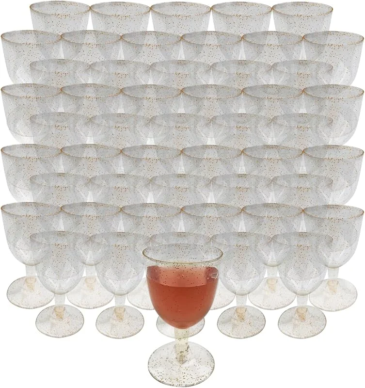 VELLUSTRA 50 Elegantes Copas de Vino de Plástico Duro para vino, Cócteles, Postres (160ml) - Resistentes y Reutilizables - Bodas, Cumpleaños, Navidad, Fiestas — Vino y mesa festiva