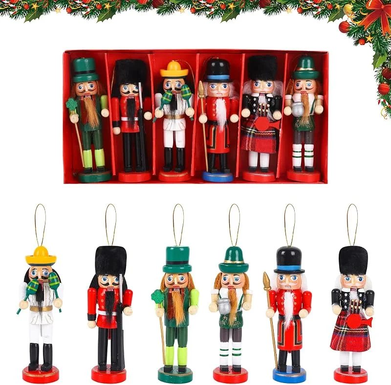 Jodsen 6 Piezas Soldado Cascanueces de Madera de Navidad Figuras de Marionetas Adornos Cascanueces de Navidad Adornos de Navidad para la Decoración Tradicional del Árbol de Navidad Regalo del Festival, 13cm — Decoracion Navidad