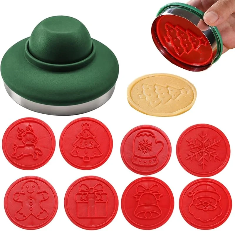 Generic Sellos de galletas de Navidad, juego de cortadores antiadherentes de prensa — Hogar y cocina