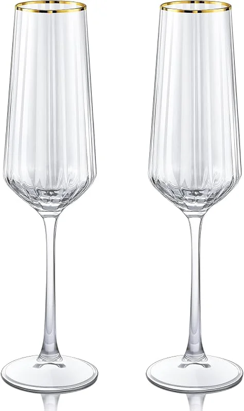 Visita la tienda de Joeyan Joeyan 270ml Rayas Copas de Champán Cristal con Borde Dorado, Juego de 2 — Vino y mesa festiva