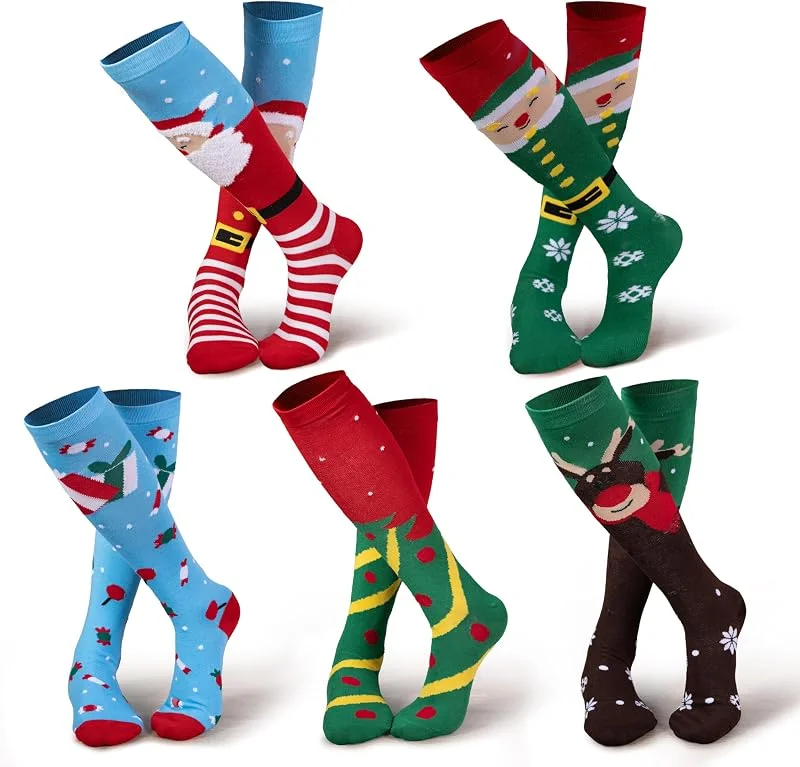 Visita la tienda de JOYIN JOYIN 5 pares de calcetines de invierno para Navidad, calcetines estampados hasta la rodilla para mujer, calcetines multicolores, regalo para niñas — Decoracion Navidad