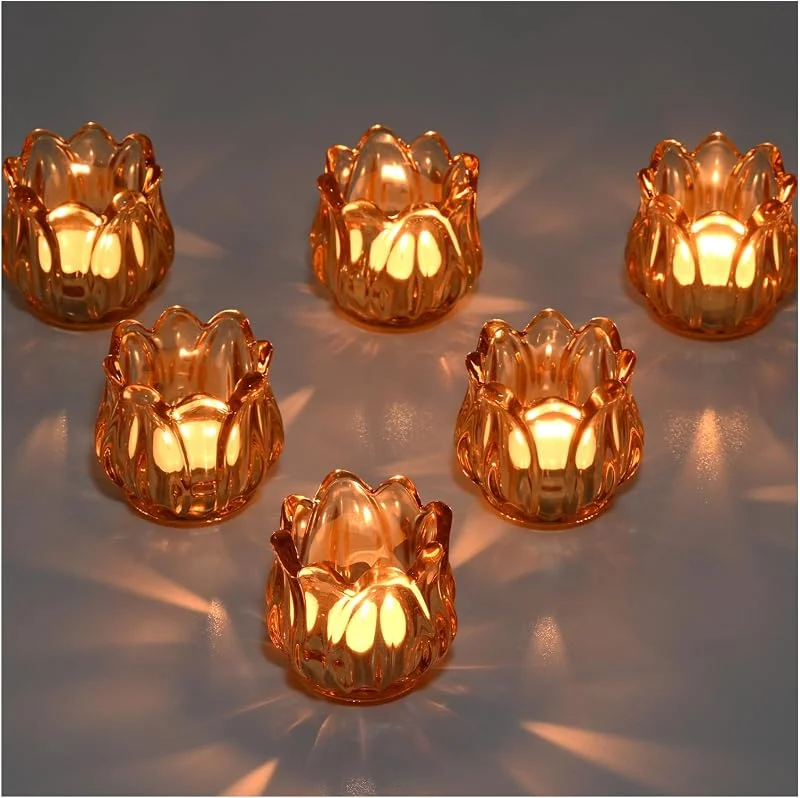 YoHyien Juego de 6 Portavelas de Cristal para Velas de Té, Porta Velas Pequeñas Tulipán para Centros de Mesa, Vasos para Velas para Navidad, Boda, Fiesta y Decoración del Hogar (Ámbar) — Adviento y mesa