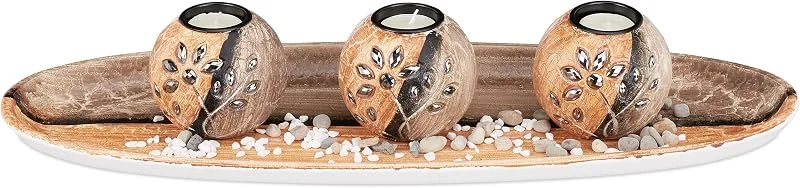 Visita la tienda de Relaxdays Relaxdays Portavelas con Cuenco Decorativo Redondo y Velas Pequeñas, DM-Arena, Marrón, 51, 5 cm de Largo — Cena a la luz de velas