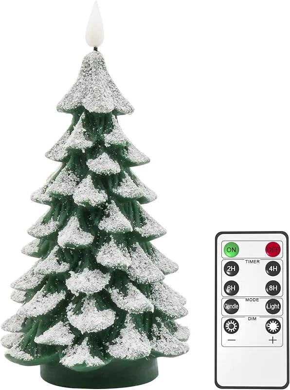 Visita la tienda de PChero PChero Velas LED con forma de árbol de Navidad, 1 unidad, velas de Navidad que funcionan con pilas, velas parpadeantes de cera real sin llama para decoración del hogar, festivales, chimenea, color — Luces Navidad