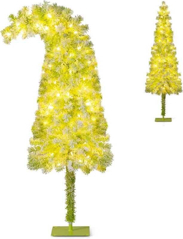 Visita la tienda de COSTWAY COSTWAY Árbol de Navidad Nevado Grinch con Luces 150cm, Cima Flexible — Decoracion Navidad