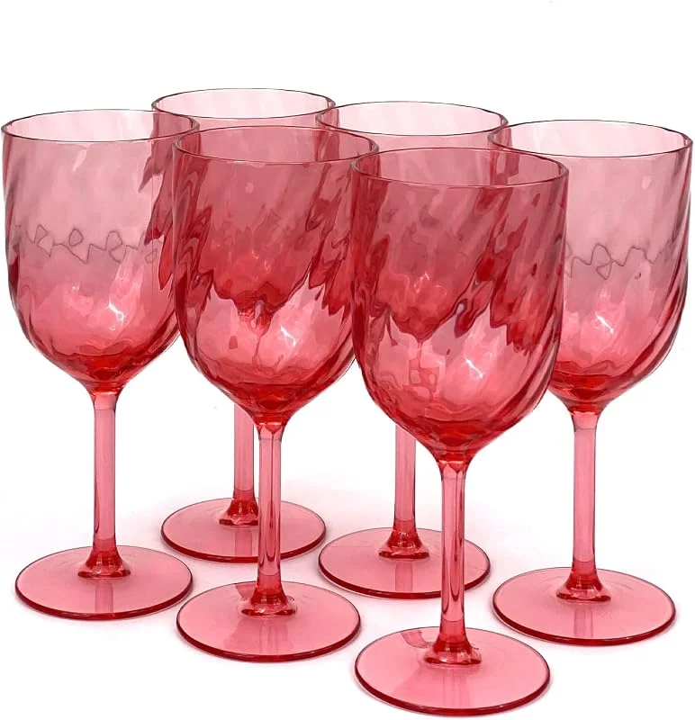 Yalin Juego de 6 vasos apilables irrompibles de plástico acrílico de 15 onzas para vino y agua. (rojo, 15 onzas) — Vino y mesa festiva