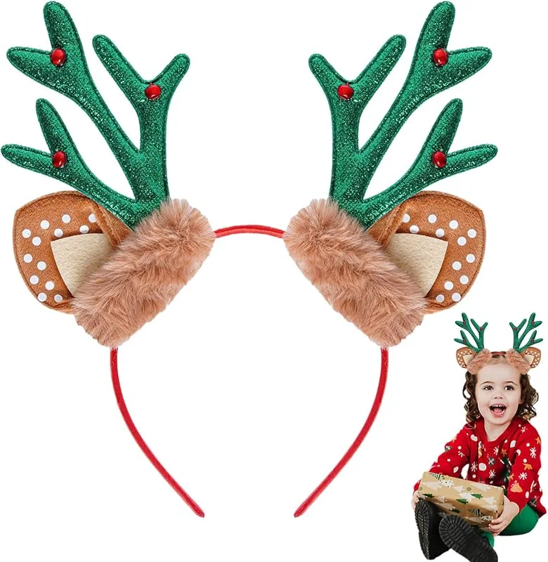 TAXTYHRE Diademas Navideñas, Diadema Reno Navidad, con Cuernos e Orejas de Reno, Christmas Headband, Decoraciones Navideñas, para Niños y Adultos Carnaval Fiestas de Navidad Cosplay — Ropa Navidad