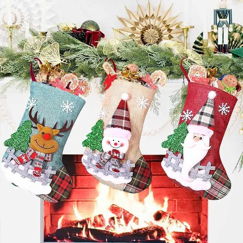 QXRXN Calcetines de Navidad Chimenea, Calcetines Navidad para Colgar de Yute Personalizados Calcetines de Papá Noel Medias de Navidad, Bolsas de Regalo Calcetin Navideño para Decoracion Árbol de Navidad — Decoracion Navidad